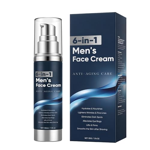 6 in 1 Face Cream for Men – Anti Aging Men’s Moisturizer with Collagen, Hyaluronic Acid and Shea Butter – Daily Skin Care – Reduce the Look of Eye Bags, Dark Circles and Puffiness – 1.76 fl oz (1)
