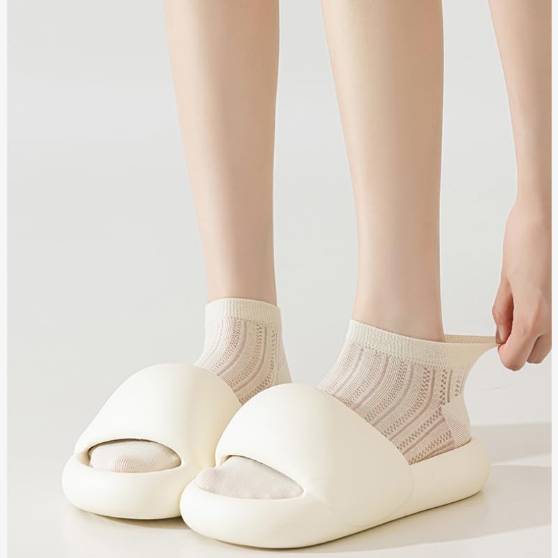 Summer thin solid-color cotton mesh medium short socks for girls, sweet, sweat-absorbing, breathable and odor-proof summer socks in mixed colors *5 pairs4