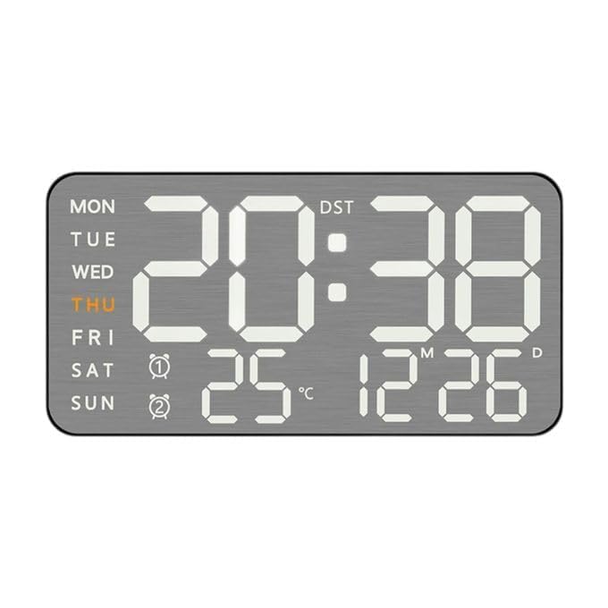 Image of 15-Inch Digital Wall Clock with Large LED Display - Remote Control, Auto-Dimming, Night Light, Date, Day, Temperature, DST Function - Ideal for Living Room, Bedroom (9 inch White Lights Black Body Frame)