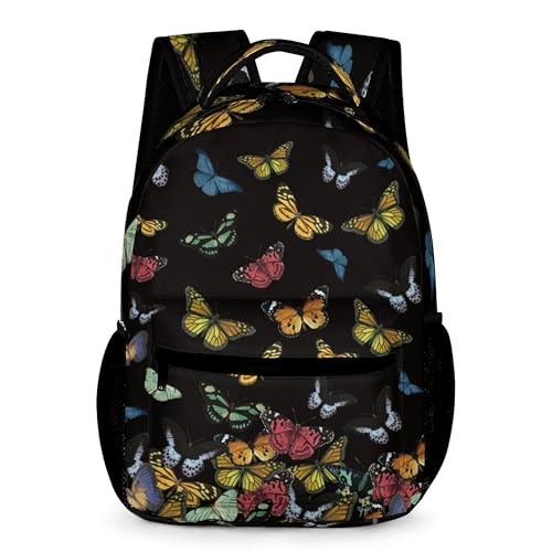 Butterfly Backpack for Girls Boys, Elementary Middle High School Bookbags for Teen Kids, Large Travel Laptop Back Packs for College Students Women Men, Durable Lightweight School Bags, Black
