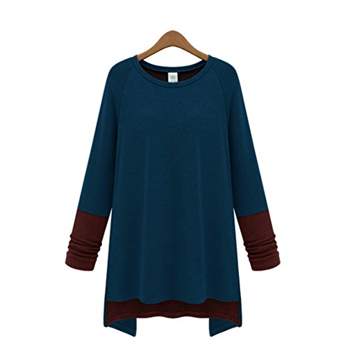 T-shirt paon bleu femme YALI en taille L avec surpiqûres élégantes