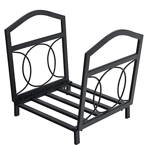 Porta Legna per Interni Scaffale per Legna da Ardere Pieghevole Portalegna da Esterno Legna da Ardere in Metallo con Ripiano Curvo, Fino 90Kg di Legna, Nero Accessorio Moderno da Caminetto