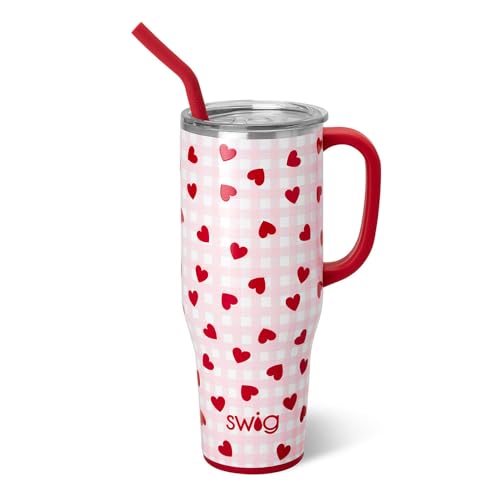 Image of Swig Life 40oz Mega Mug, 40 oz Tumbler with Handle and Straw, Cup Holder Friendly, Dishwasher Safe, Extra Large Insulated Tumbler, Stainless Steel (Red Hots)