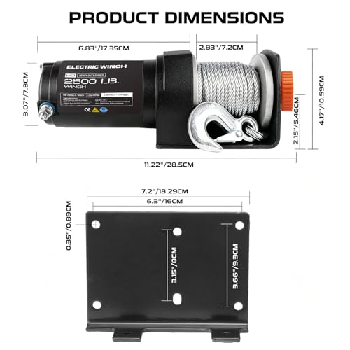 Image of RUGCEL 2500LB 12V Electric Winch for ATV UTV, with Roller Fairlead & Mount Plate