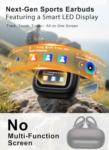 Wireless Earbuds, ENC Noise Cancelling Sport Ear Buds with Multifunctional Touch Screen, Bluetooth 5.4 Headphones, Bass Stereo Sound, 5 EQ Over The Ear Earbuds for Sports/Workout/Gym-Black