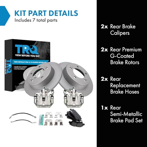 Image of TRQ Rear Brake Pad and Rotor Set Semi Metallic Coated Rotors Calipers Compatible with 2014-2018 Kia Forte 2014-2016 Forte Koup 2014-2018 Forte5