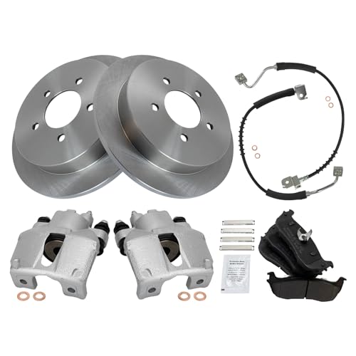 Image of TRQ Rear Brake Pad and Rotor Set Semi Metallic Rotors Calipers Hoses | For 1997-2001 Ford Expedition 1998-2001 Lincoln Navigator