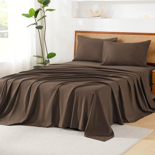 Image of Litanika Full Size Comforter Set with Sheets Brown - 7 Pieces Bed in a Bag Full Chevron Tufted Complete Bedding Sets with Comforter, Sheets, Pillowcases & Shams