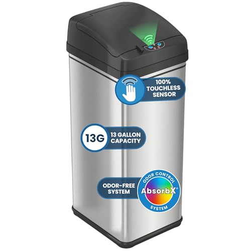 iTouchless 13 Gallon Patented Sensor Trash Can with Lid & Odor Filter
