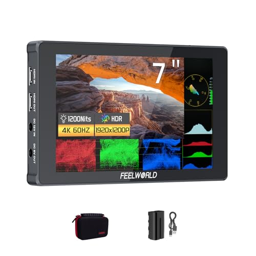 Image of FEELWORLD F7 Plus 7 Inch 1200nit High Bright HDR Touch Screen (1920x1200 FHD), 4K HDMI 2.0 60Hz in /Out, 3D LUT Peaking Focus, 6600mAh Battery, Protective Case & F970 Install Kit for DSLR Camcorder