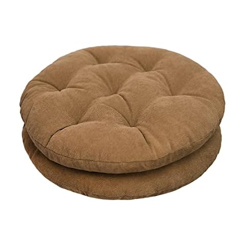 Chair Seat Cushion Pads for Kitchen Set of 2 Non Slip Round Seat Pads for Dining Chairs High Stool Chairs Bistro Bar Seat 16 x 16 Inch, Coffee Cover