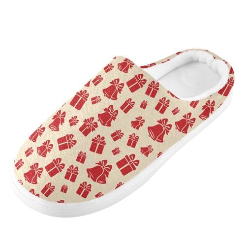 Fuzzy Memory Foam Slippers for Women/Men Red Gift Bell Silhouette Pattern Fluffy Winter House Shoes Indoor and Outdoor