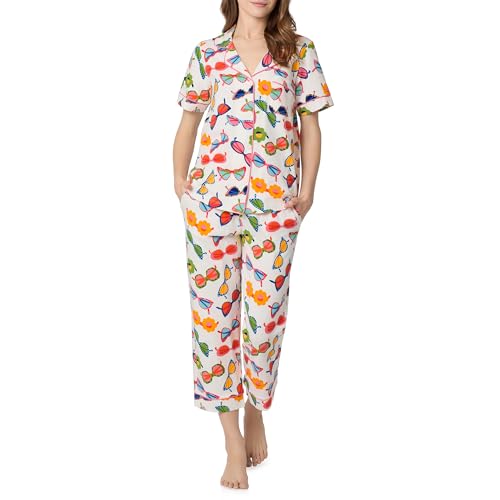 Image of Bed Head PJs Womens Matching Pajamas - Soft Organic Cotton Button Down PJ Shirt & Cropped Pants Set - Loungewear & Sleepwear