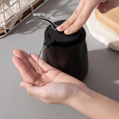 Image of Enra Black Soap Dispenser,12 oz Ceramic Hand Lotion Dispenser, Refillable Dish Soap Dispenser,Modern Liquid Soap Dispenser for Bathroom,Kitchen with Easy-to-Press Pump(Black Liquid Type)