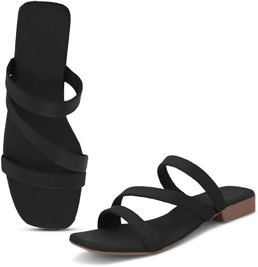 XE Looks Women's Flat Slippers | Strappy Slip-On Design | Soft Cushioned Footbed | Lightweight &amp; Comfortable Slippers For ...