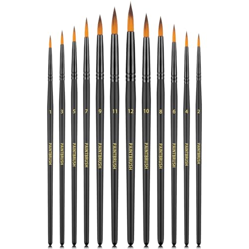 FENORKEY Watercolor Brushes Professional Set，12pcs Artist Watercolor Paint Brushes，Round Painting Brush for Watercolor, Acrylics, Ink, Gouache(Black)