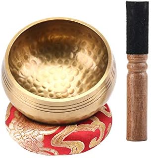 EKKONG Original Tibetische Klangschale, Handgefertigte Klangschale, Klangschalen Set mit Lederklöppel und Klangschalenkissen, Singing Bowl für Yoga, Gebete hersagen, Massage, Heilung, Behandlung, Deko