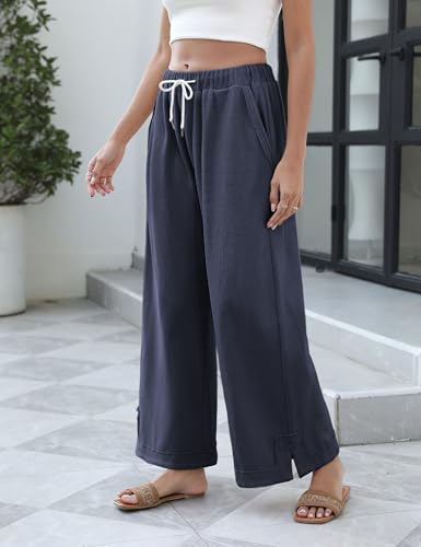 Image of Athlisan Womens Baggy Wide Leg Palazzo Pants Casual Loose Drawstring Elastic Waisted Lounge Trousers with Pockets