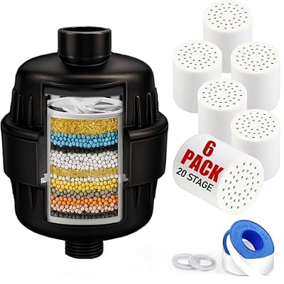 Shower Filter for Hard Water - Shower Water Filter - Shower Head Filter - Water Softener to Remove Chlorine and Fluoride - 6 Replacement Cartridges -20 Stage,Oil Rubbed Bronze