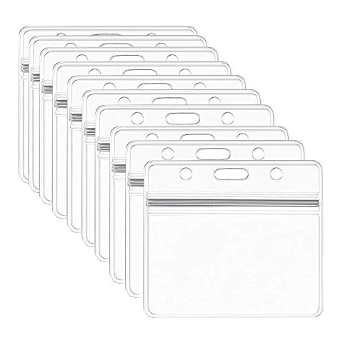 SumDirect 50Pcs Thick Clear Plastic Horizontal Badge Holders, Name Tag Holders, Card Holders (Medium) Cover
