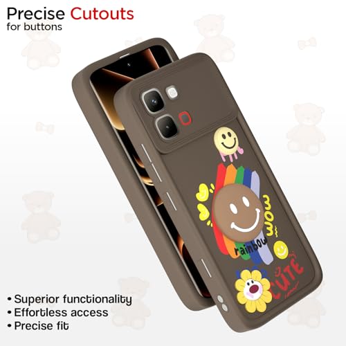 Image of Pikkme Back Cover for Infinix Note Edge 5G | Soft Silicone| Cute Rainbow Smile & 3D Cartoon Flower Design | Shockproof Raised Camera Protection Bumper Case (Brown)