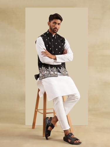 Image of SOJANYA (Since 1958 Men's Silk Blend Exquisite Daman Embroidered Nehru Jacket