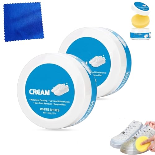 VQRTPXZ Crema Limpiadora for Zapatos Blancos Sin Lavado con Esponja, Crema Limpiadora Sólida para Zapatos Blancos, para Zapatos de Cuero, Lona y Deportivos(2PCS)