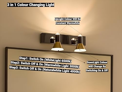 Image of FILLISKA 3 in 1 Double Wall spot /Picture /Display /Mirror Light with Adjustable Head and Colour Changing Function (BlackGold-6357)