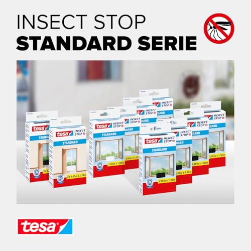 tesa INSECT STOP Klett Fliegengitter für Fenster - Insektenschutz mit Klettband, zuschneidbar - Mückenschutz ohne Bohren - 1 x Fliegen Netz - 150 cm x 180 cm - Anthrazit