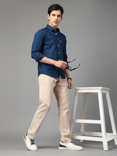 Image of Majestic Man Solid Cotton Casual Shirt - Slim Fit, Full Sleeves, Premium Button Closure