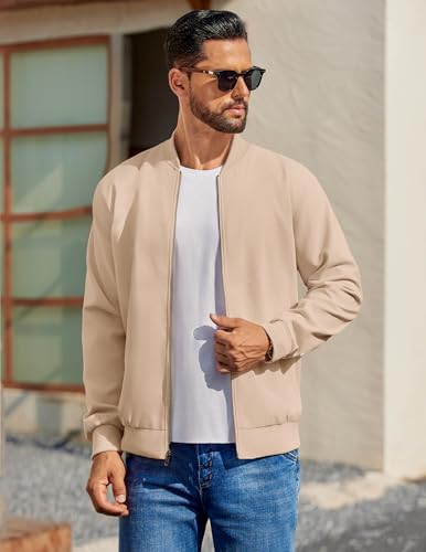 Image of COOFANDY Mens Light Cotton Bomber Jacket Flight Casual Softshell Varisty