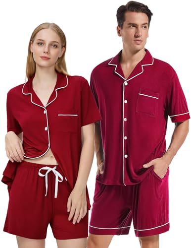 Matching Pajamas for Couples Men and Women Button Down Set