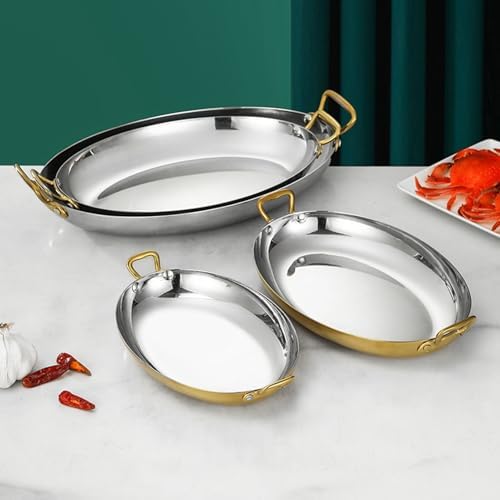 Stainless Steel Oval Paella Pan for Seafood & Lobster, Non-Stick Uncoated Cooking Pot with Dual Handles, Ideal for Outdoor Camping & Parties