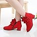 IWIHMIV Girls Ankle Boots Kids Short Booties with Side Zipper Fashion Comfortable Low Heel Dress Shoes（Red,3.5