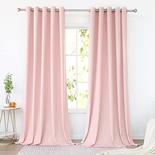 KEQIAOSUOCAI Baby Pink Curtains 72 Inches Wide by 96 Inches Long for Girls Bedroom - Room Darkening Grommet Extra Wide Windows Curtains Drapes for Kids Nursery, 2 Panels, Pink, 72W x 96L