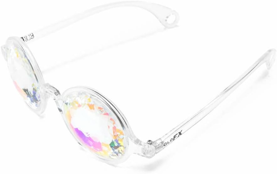 GloFX Kaleidoscope Glasses | Plastic Frame Diffraction Glasses with Glass Crystal Lens | 3D Prism Rainbow Effect - Great EDM, Concert, and Rave Accessory