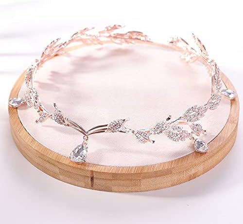 ダイヤモンドティアラローズゴールドクリスタルクラウンブライダルヘアアクセサリーウェディングラインストーン水滴葉ティアラクラウンヘッド