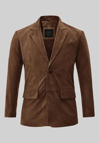 Men's Faux Leather Jacket Slim Fit 2-Button Suede Sport Blazer Coat for Wedding Party Tuxedo3