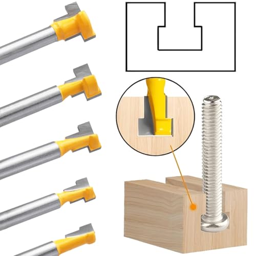 Wolfride 5 Pcs T-Slot Router Bit Set, 1/4" Shank Keyhole Router Bits T-Track Slotting Milling Cutters Set 5/16", 3/8", 1/2", 7/16", 5/8" by Wolfride - Image 3