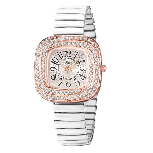 JewelryWe Damenuhr Quadratische Glitzer Zirkonia Armbanduhr