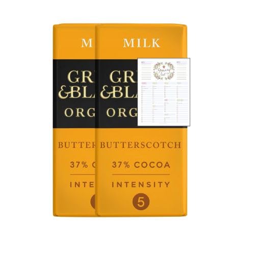 Milk Chocolate Bundle which Contains Green & Black's Organic Butterscotch Milk Chocolate Bar 90g - Pack of 2 with Grocery List Card
