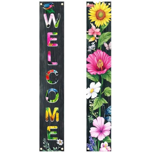 BlissYard 2 Pcs Welcome Floral Porch Banners Spring Summer Bird