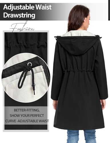 RITOSTA Softshelljacke Damen Lange Übergangsjacke Fleece Gefüttert Winddicht Softshellmantel Wasserdicht Windbreaker Wanderjacke Atmungsaktive Jacke Regenjacke Outdoorjacke mit Kapuze(Schwarz,S)