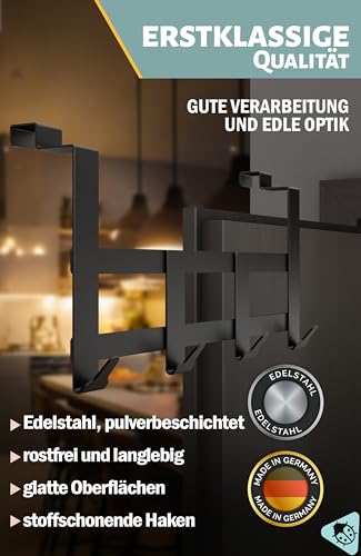 Menz Premium Türgarderobe zum Einhängen - Schwarze Türgarderobe Innenseite, belastbare Türhakenleiste zum Einhängen - Hochwertige Handtuchhalter Tür, Türhaken für Tür-Rückseite