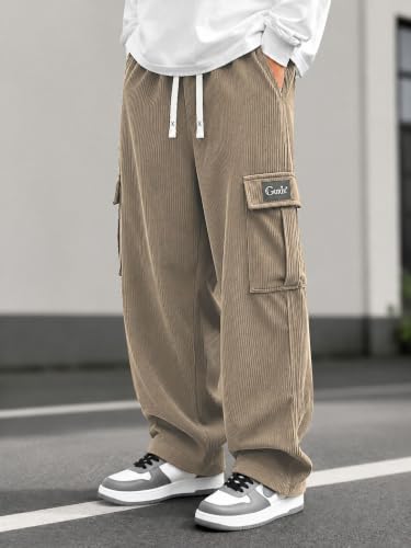 Image of GURIK Men's Cargo Pants, Casual Loose Fit Joggers with 6 Pockets