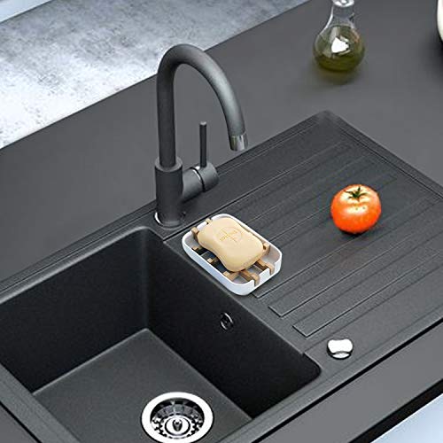 Dotodo Bamboo Soap Dishes | 2 Pack Soap Holder With Drain - Easy Cleaning - Dry | Handmade Wooden Soap Box For Shower, Bathroom, Kitchen, Bathtub, Bar Sink (White) #TOP4