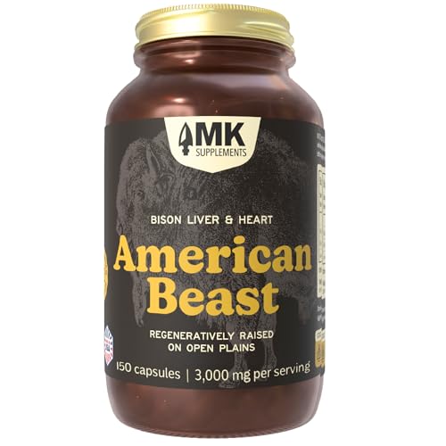 MK Supplements American Beast | Bison Liver & Heart Capsules | ~49x More CoQ10 Than Beef Liver | Regeneratively Raised Bison | 150 Capsules