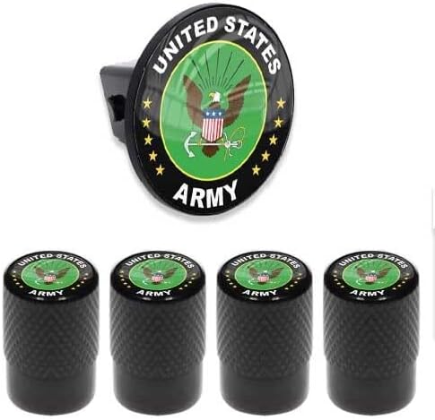 Tow Hitch Cover Insert Plug for Truck & SUV + Valve CAPS for US Army Eagle Green Model-PYT-8888-4623