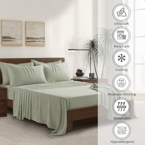 Image of |Split King Size Sheet Set | Organically Grown | Ultra Soft & Cooling |100% Viscose | 17 inch Deep Pocket [Willow]