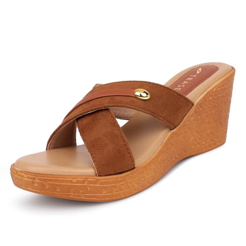Image of TRASE Heel Luxe Wedge Heels For Women - Wedge Sandals For Women Stylish - Women Fashion Cross Strap Sandals - Comfortable Women Heels Wedges - Wedges Women